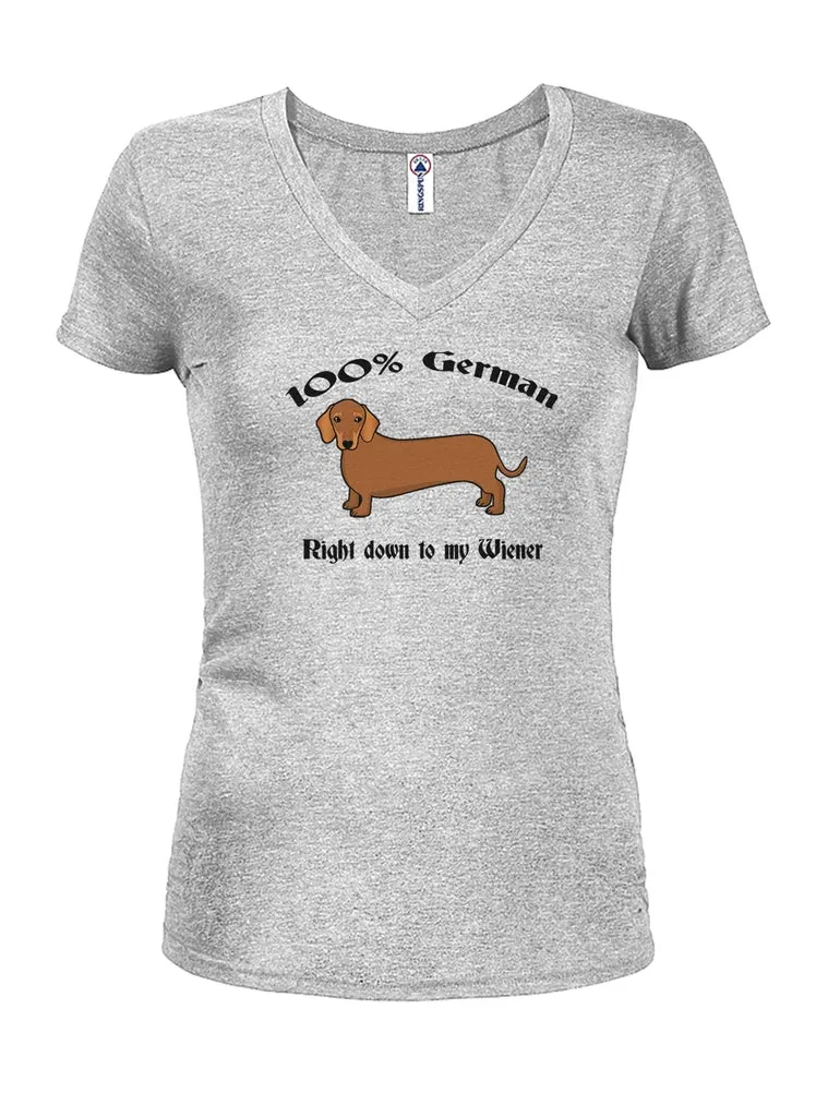 100% German Down to My Wiener Juniors V Neck T-Shirt