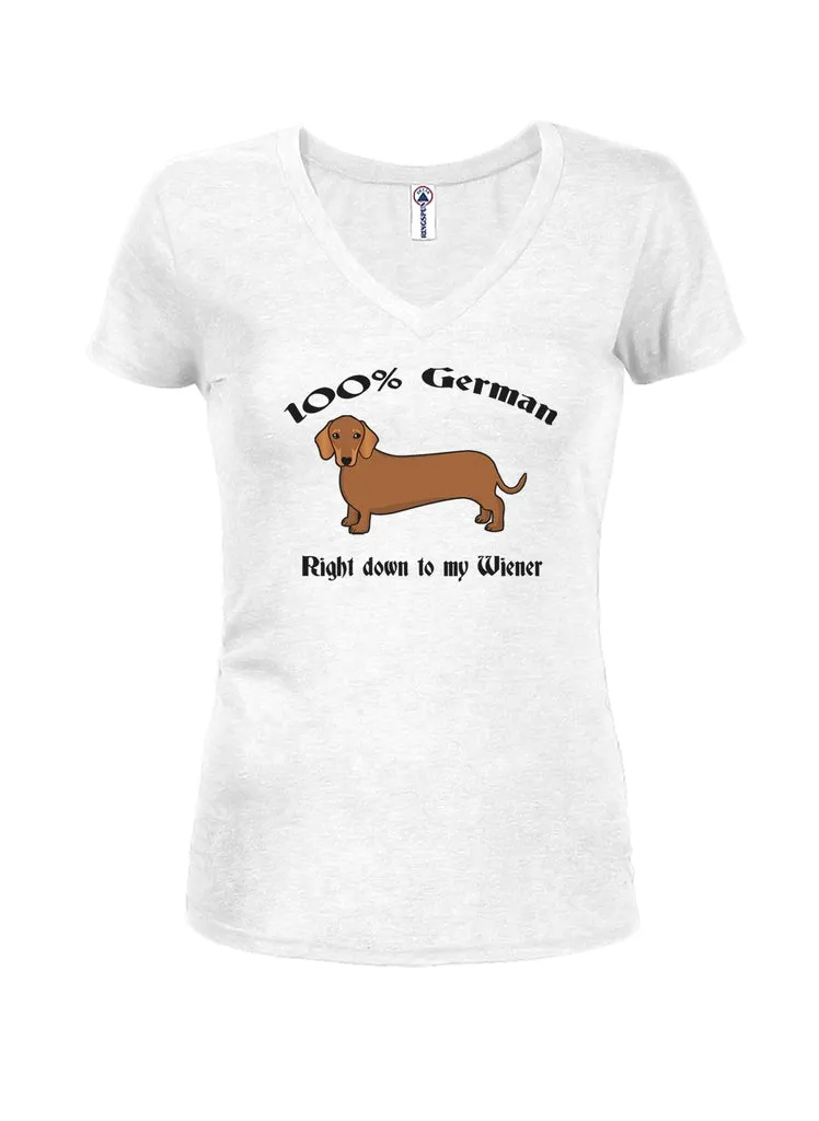 100% German Down to My Wiener Juniors V Neck T-Shirt