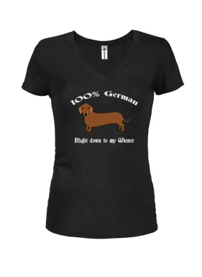 100% German Down to My Wiener Juniors V Neck T-Shirt