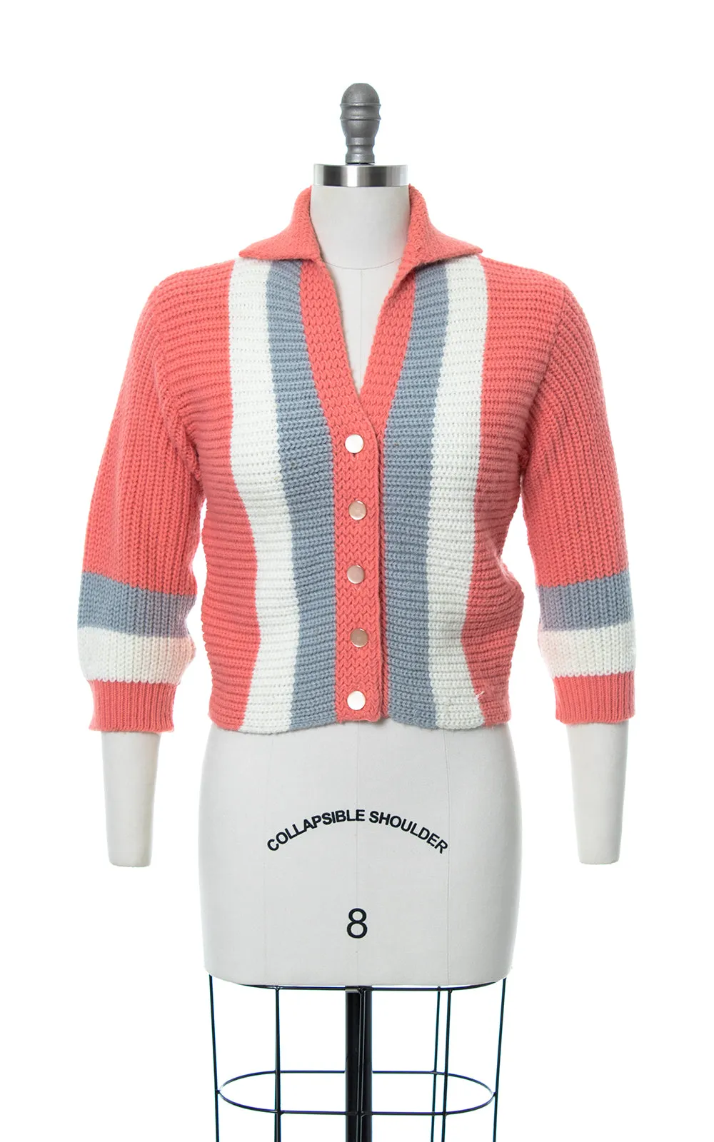 1950s Striped Chunky Knit Cardigan | small/medium/large