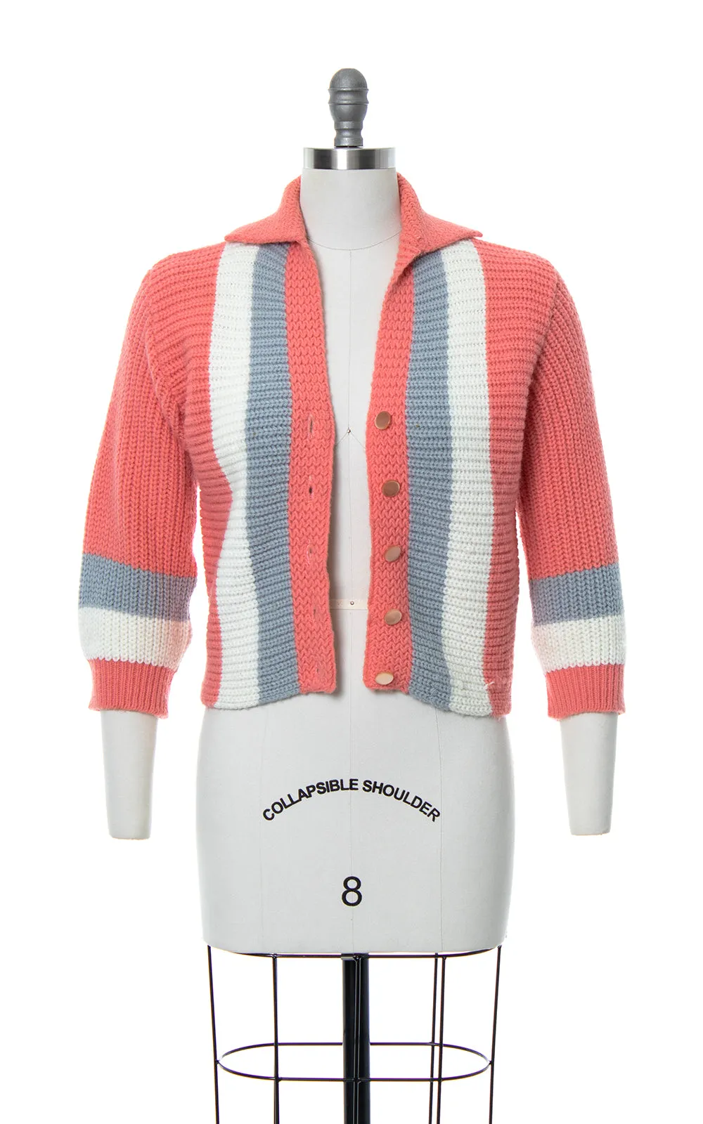 1950s Striped Chunky Knit Cardigan | small/medium/large