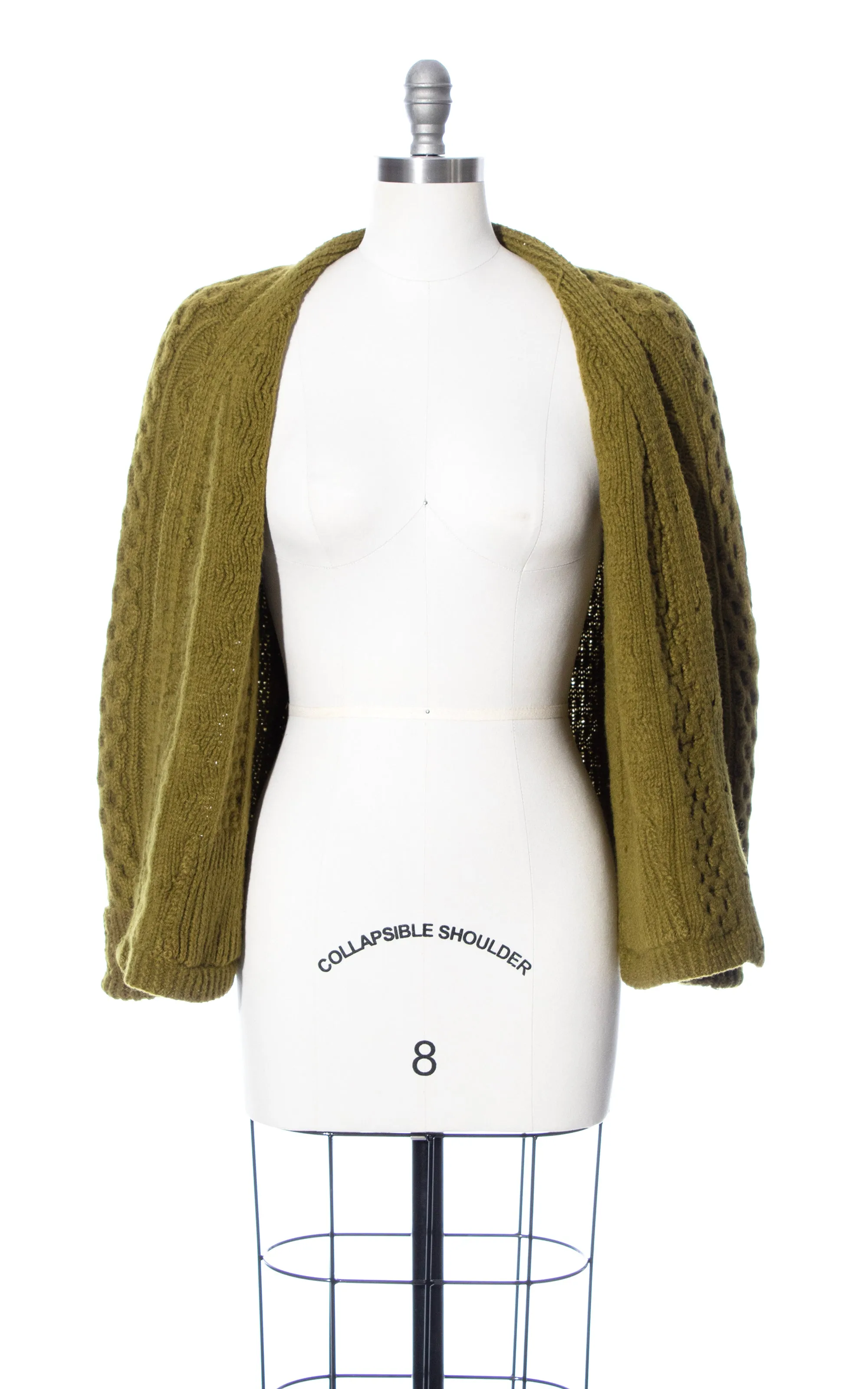 1960s 1970s Olive Green Knit Wool Fisherman's Cardigan | medium/large