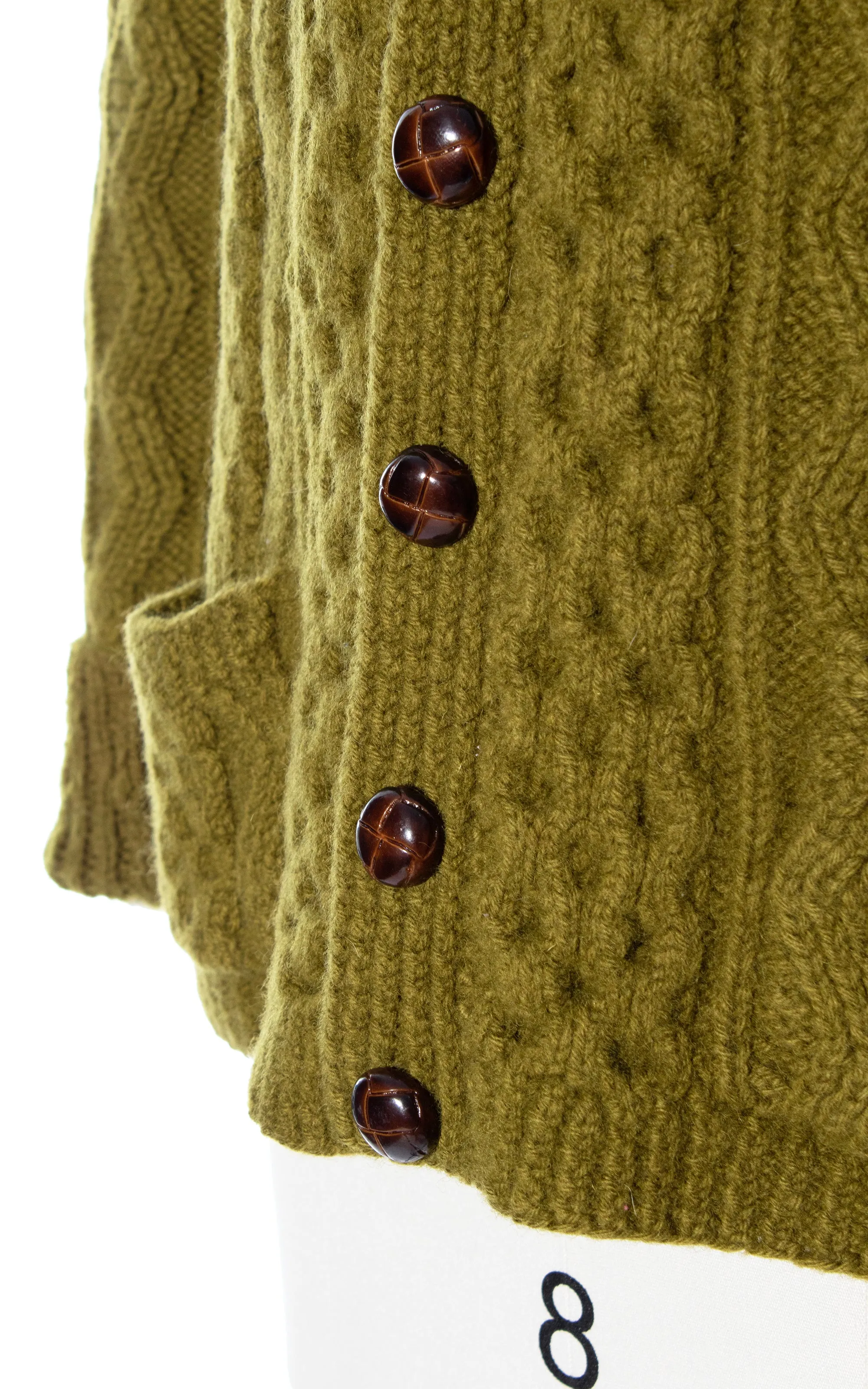 1960s 1970s Olive Green Knit Wool Fisherman's Cardigan | medium/large