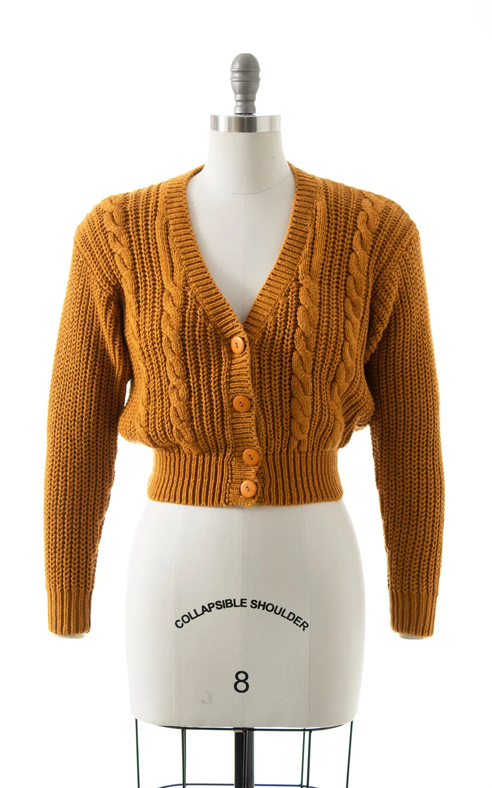 1980s Burnt Pumpkin Knit Cropped Cardigan | small/medium/large