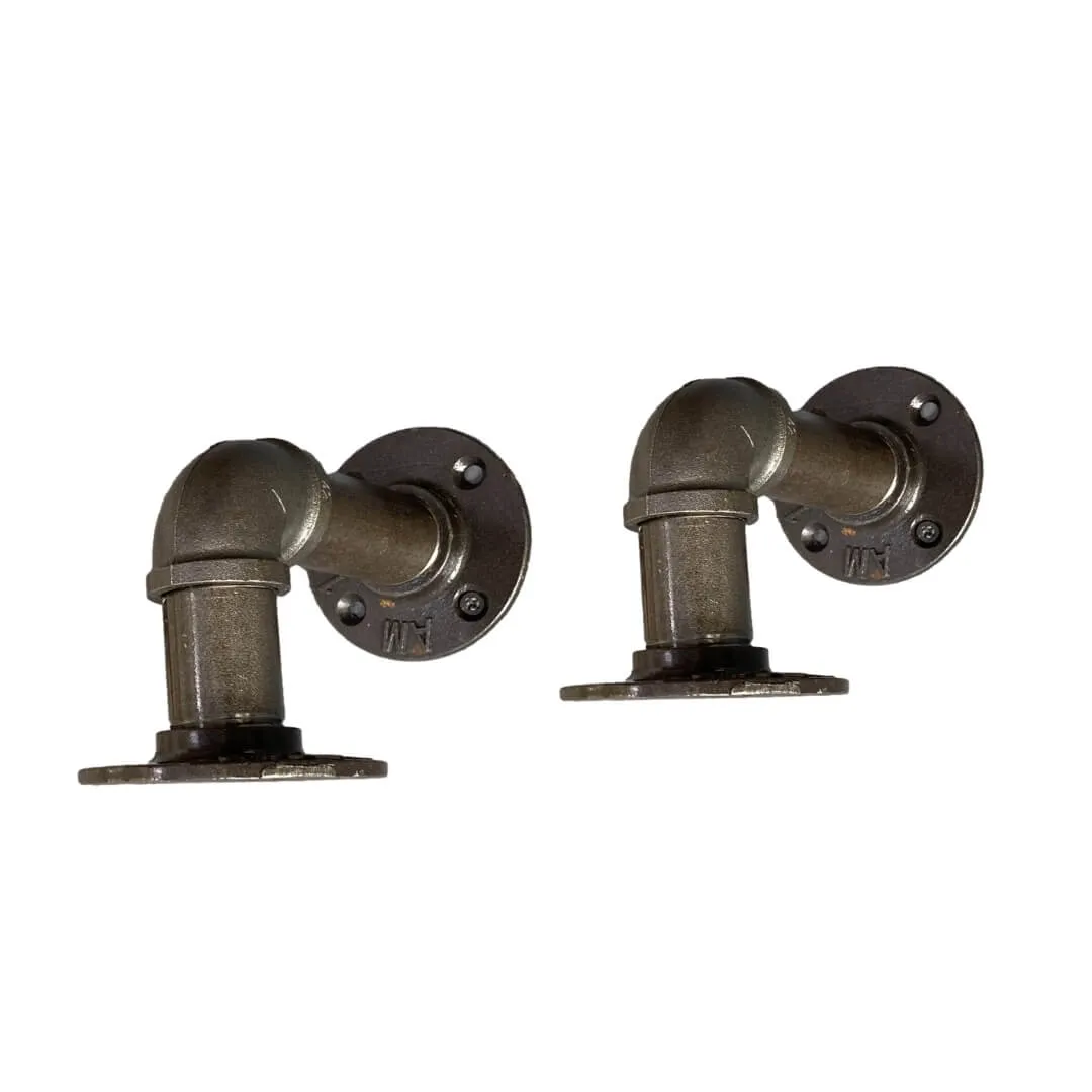 2 x Industrial Steel Pipe Shelf Brackets