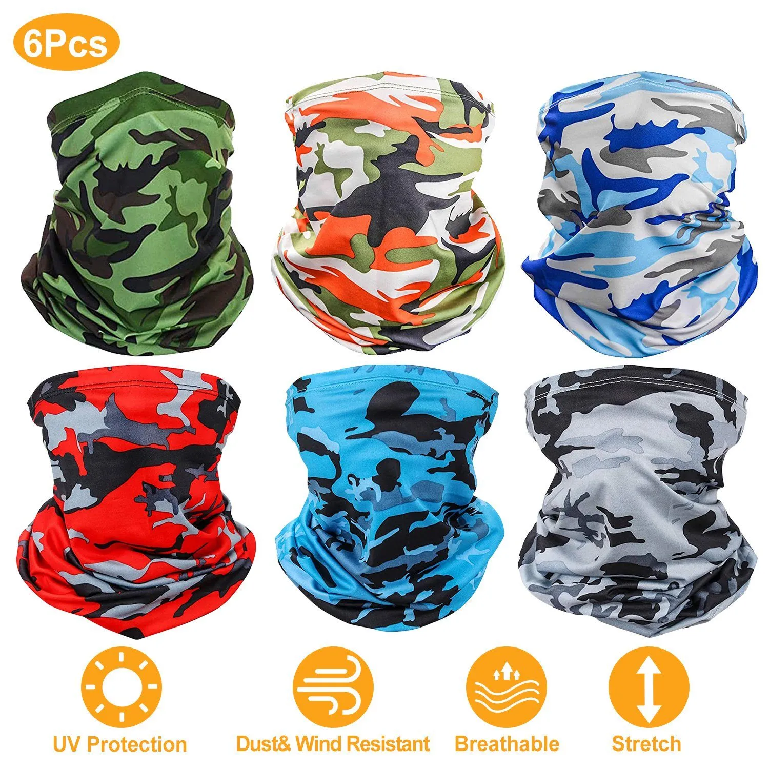 6-Pieces: Summer Neck Gaiter UV Sunscreen Protection Face Mask Scarf