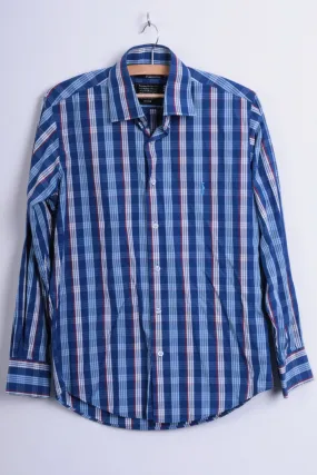 6th Sense Global Designs Mens M Casual Shirt Check Royal Blue Cotton