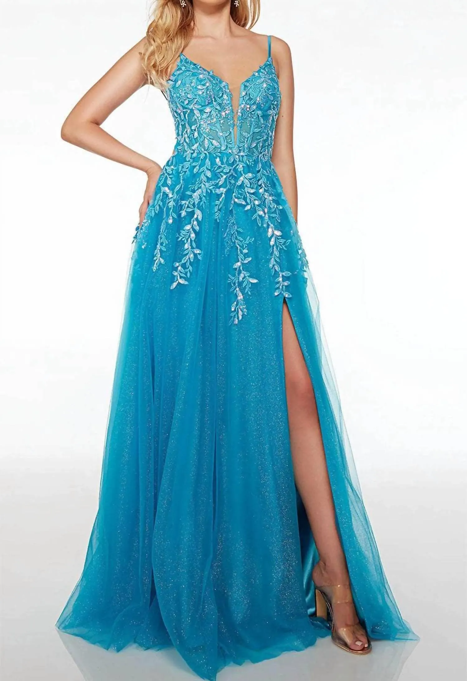 Alyce Paris - Embroidered Appliqué & Glitter Tulle Gown