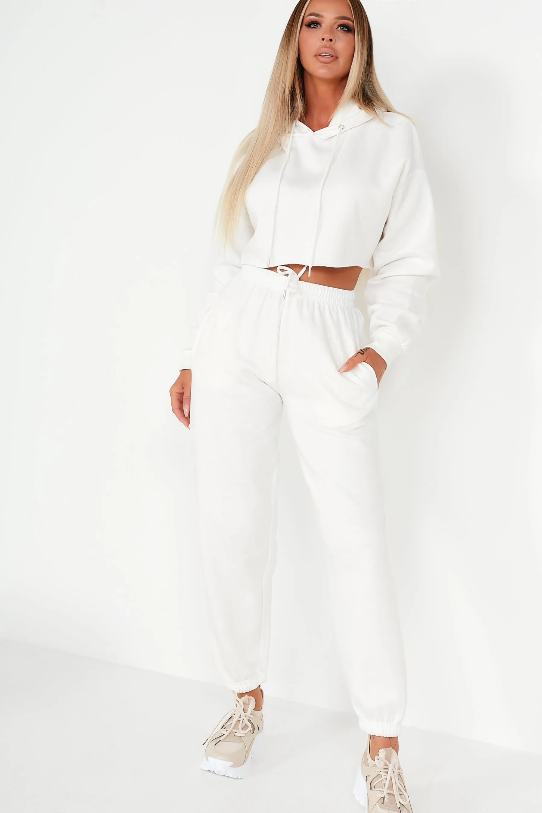 Amy White Crop Hoodie Jogger Co Ord