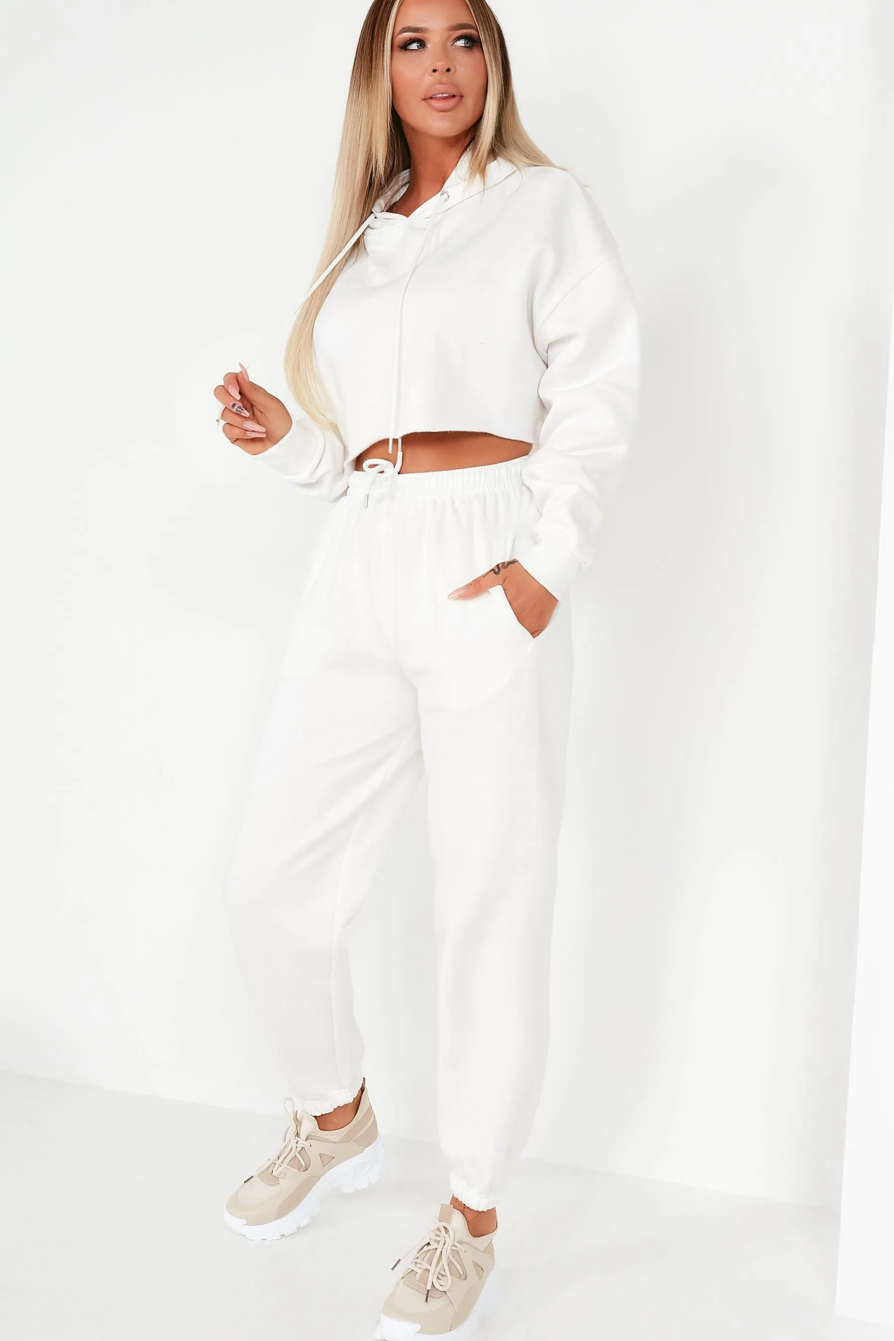 Amy White Crop Hoodie Jogger Co Ord