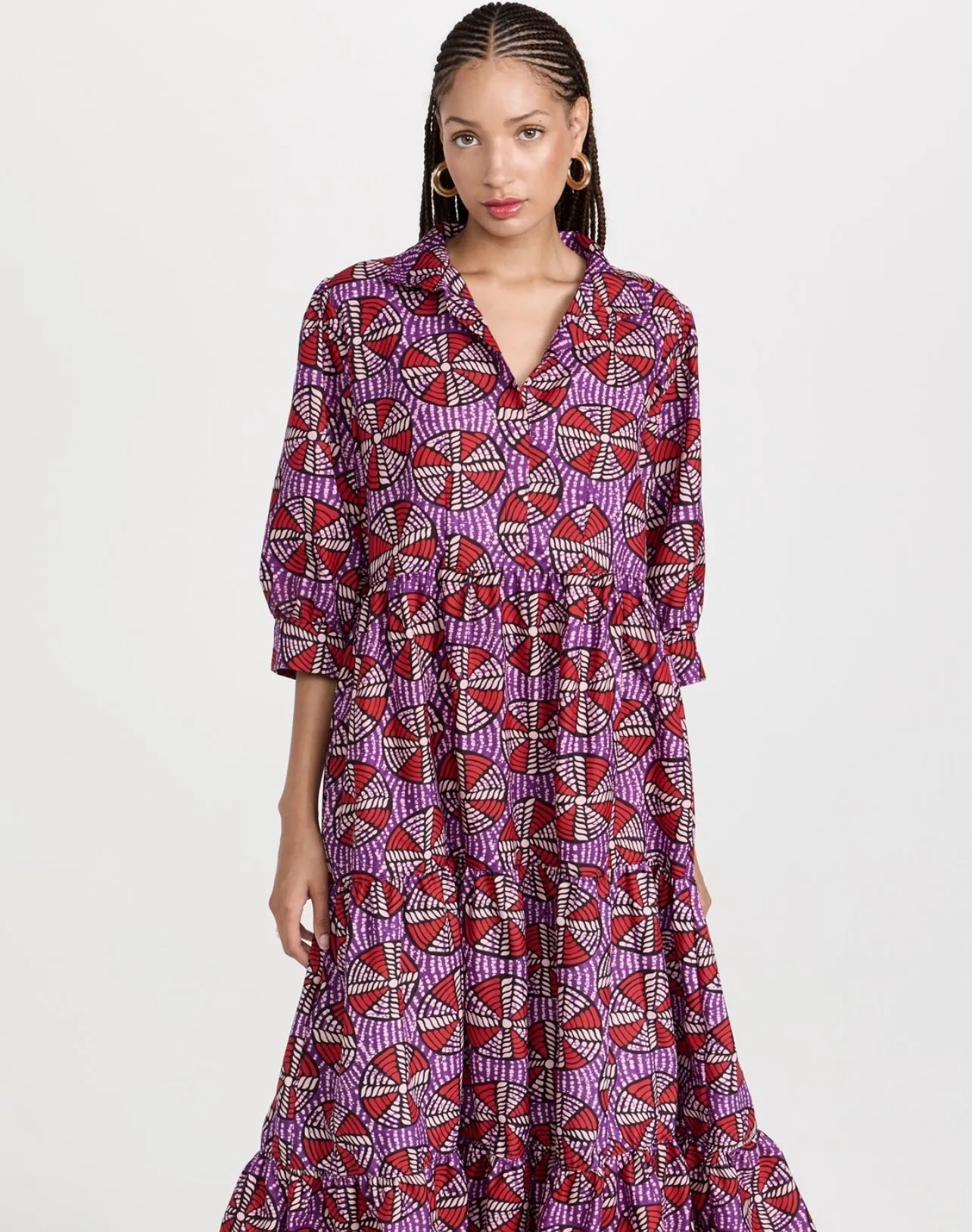 Archive Sale! Tiered Maxi Shirt Dress in Violet Bloom