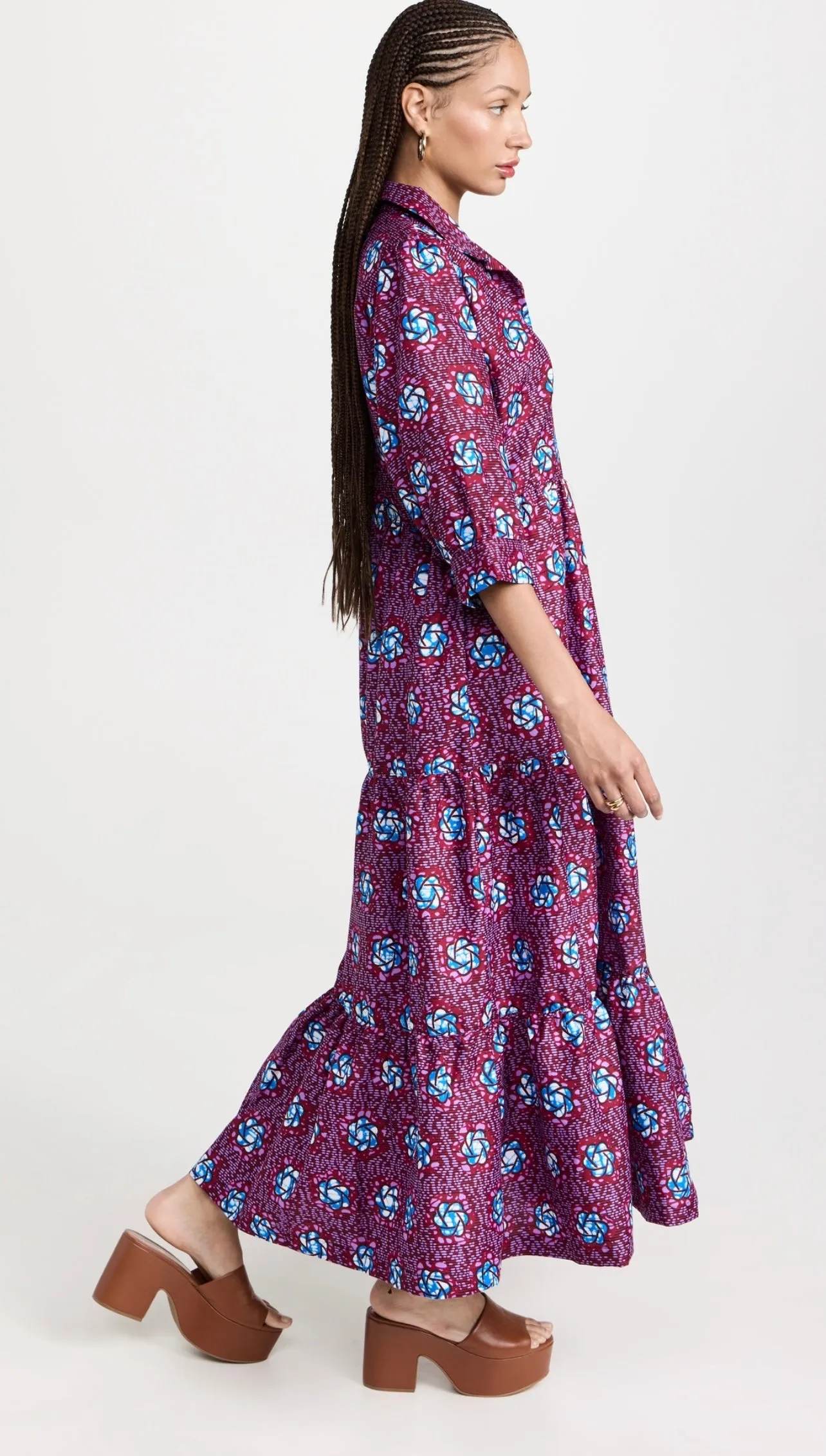 Archive Sale! Tiered Maxi Shirt Dress in Violet Bloom