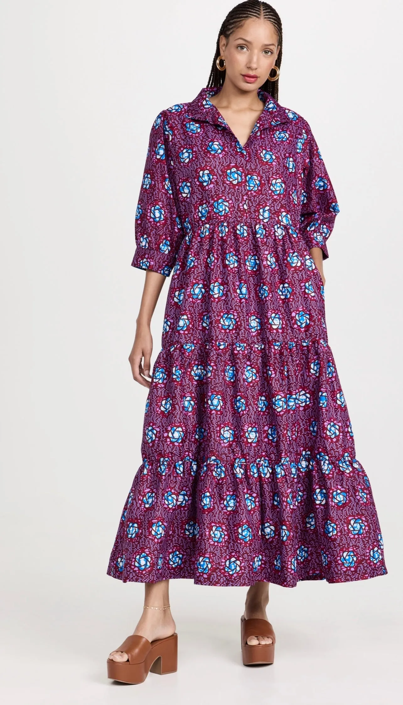 Archive Sale! Tiered Maxi Shirt Dress in Violet Bloom