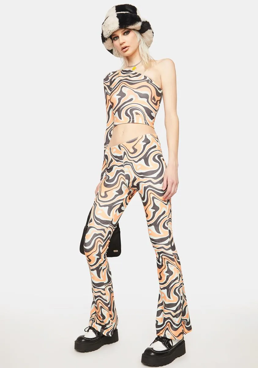 Asymmetric Trippy Velour Flare Pants