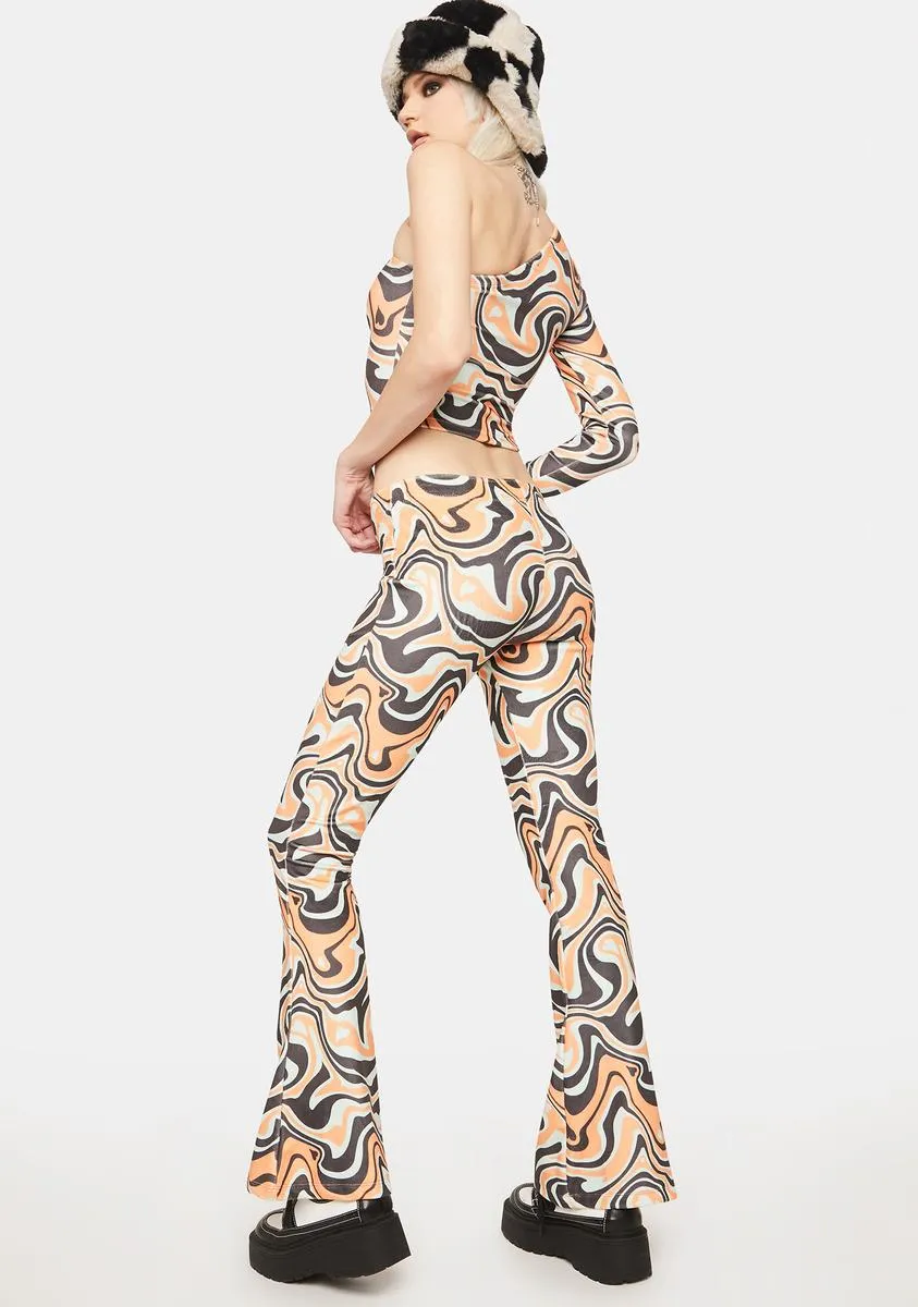 Asymmetric Trippy Velour Flare Pants