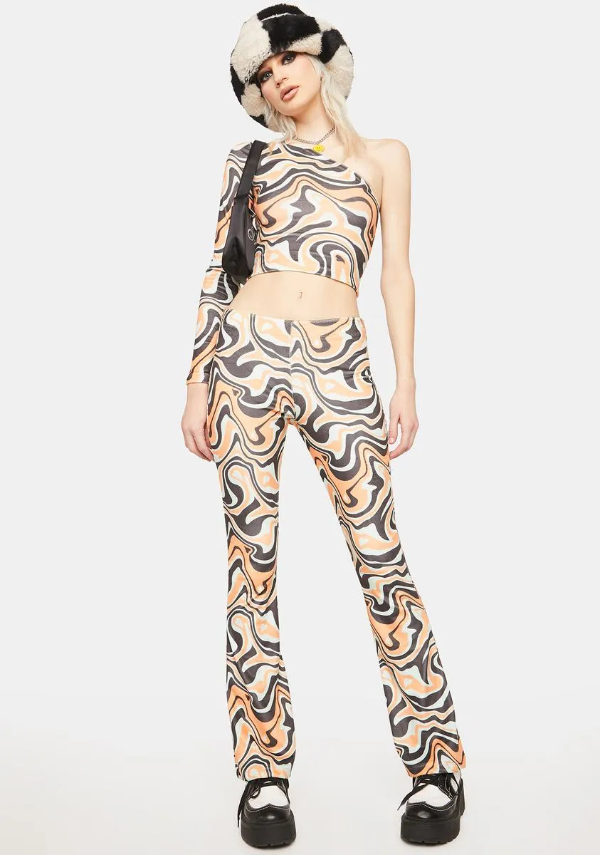 Asymmetric Trippy Velour Flare Pants