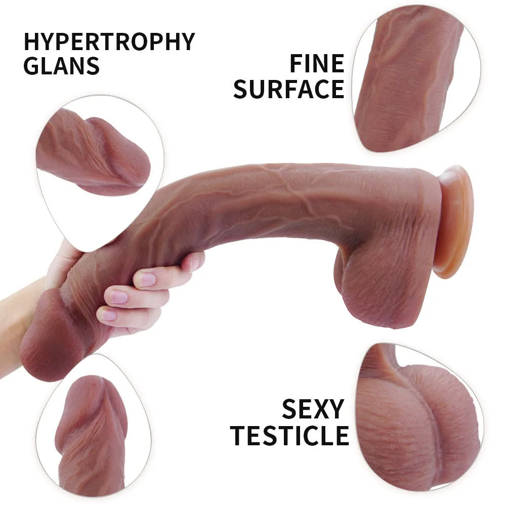 B36 Extra-Long Ultra Realistic Liquid Silicone Suction Cup Dildo with Balls 14.6 Inch