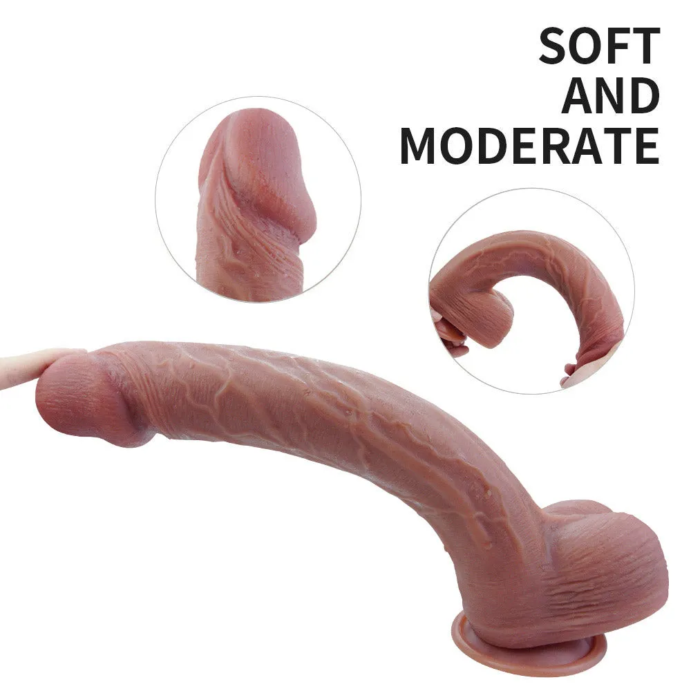 B36 Extra-Long Ultra Realistic Liquid Silicone Suction Cup Dildo with Balls 14.6 Inch