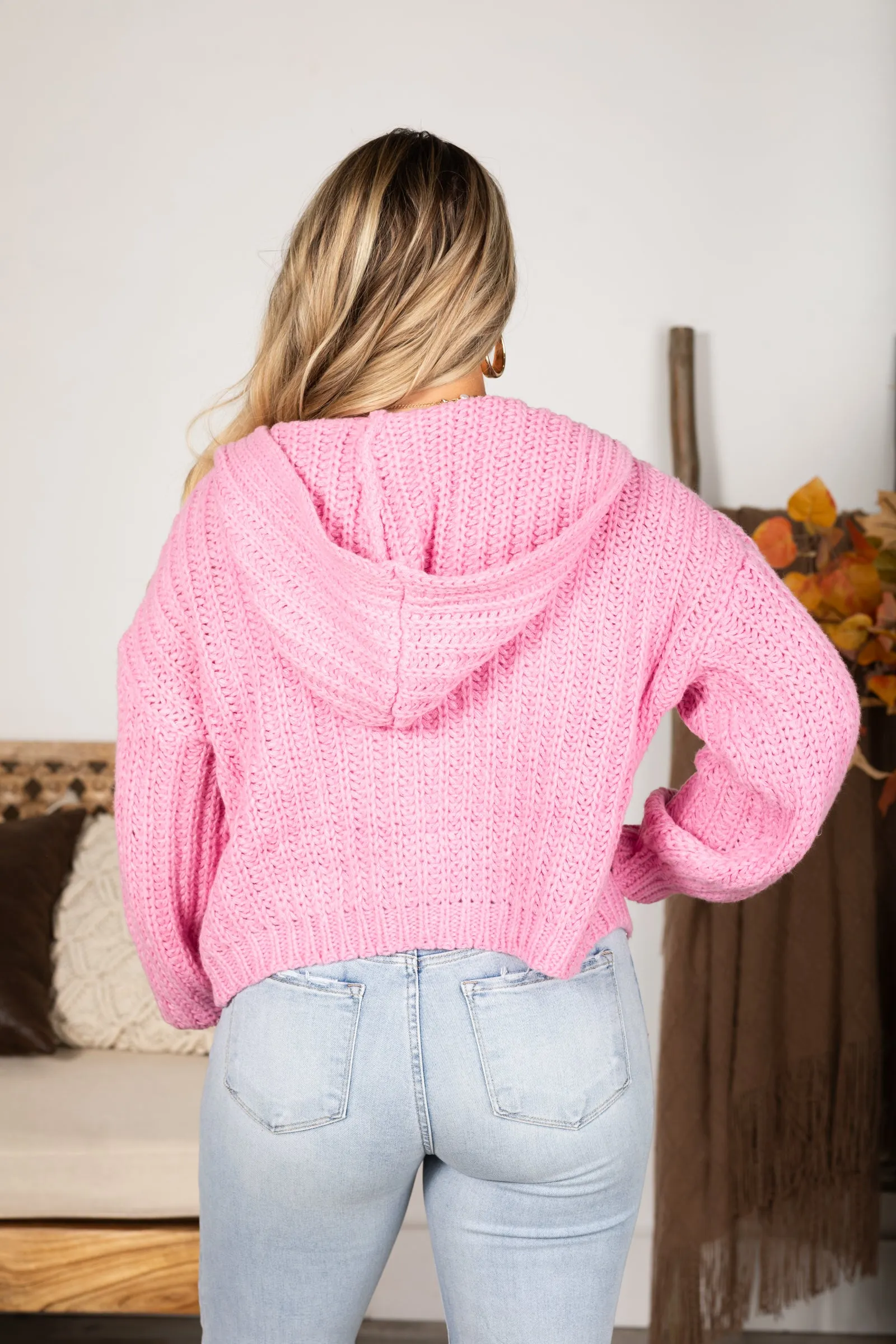 Baby Pink Chunky Hooded Cardigan