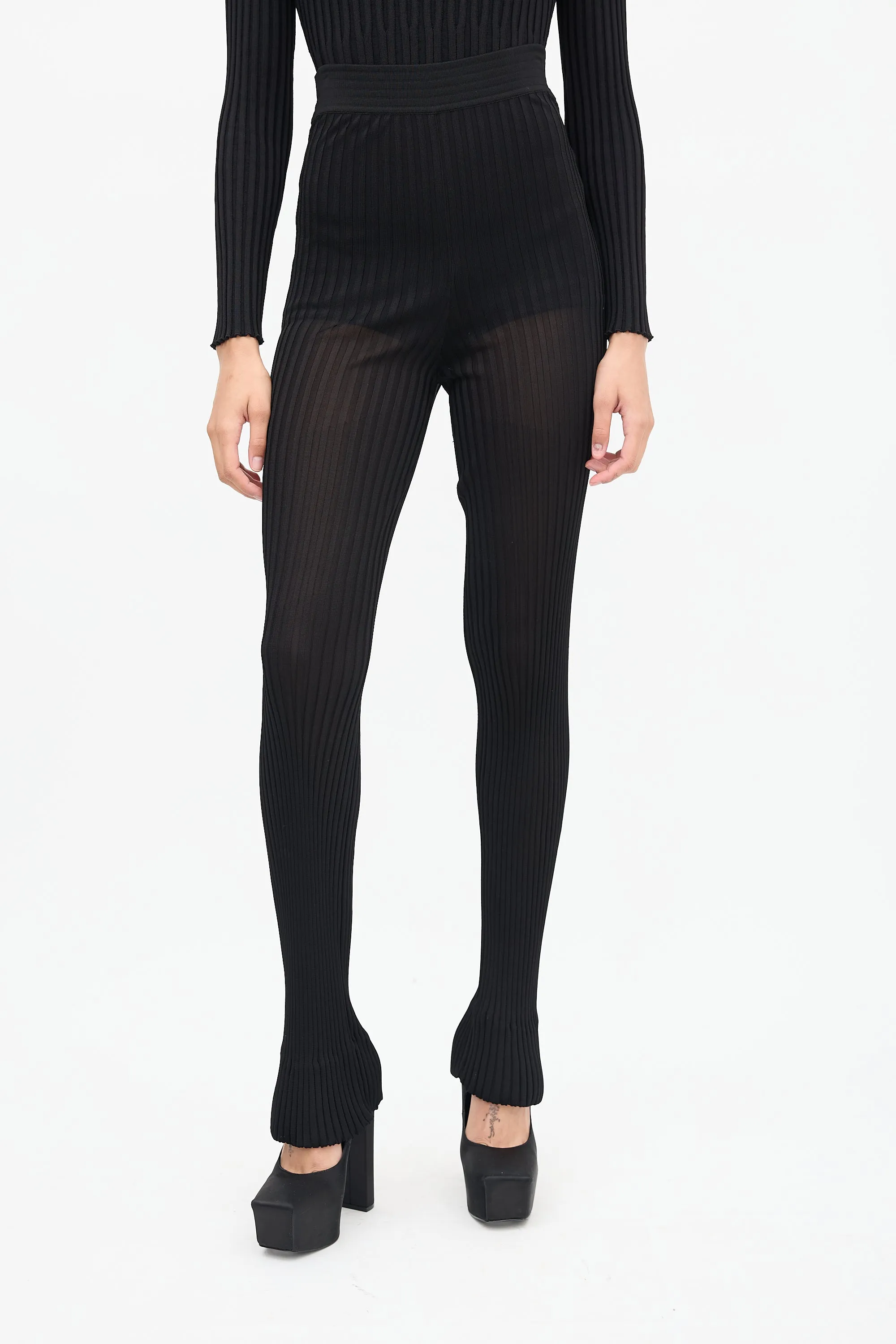 Black Ribbed Knit Pants