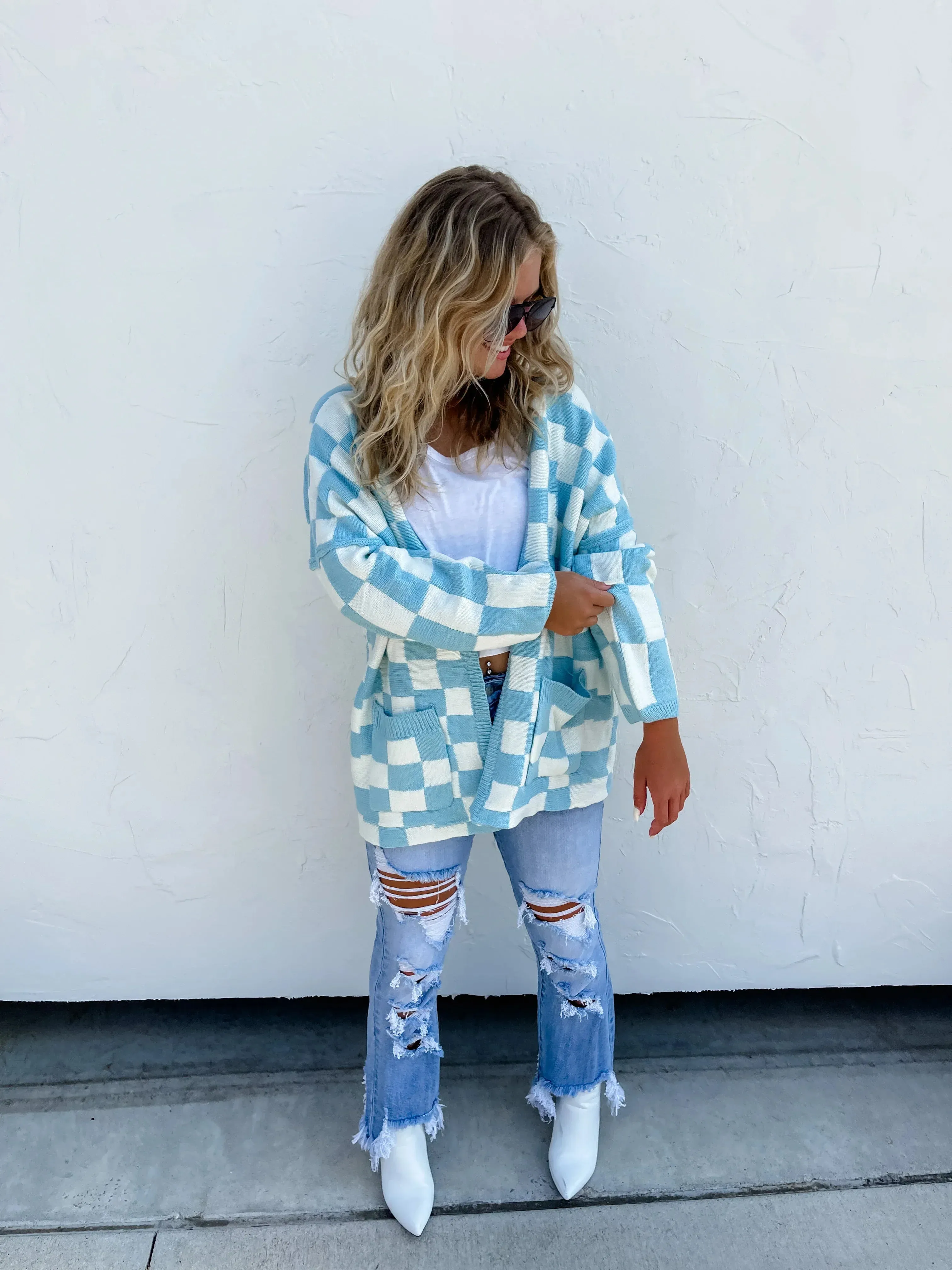 Blakeley Beverly Checkered Cardigan - Blue