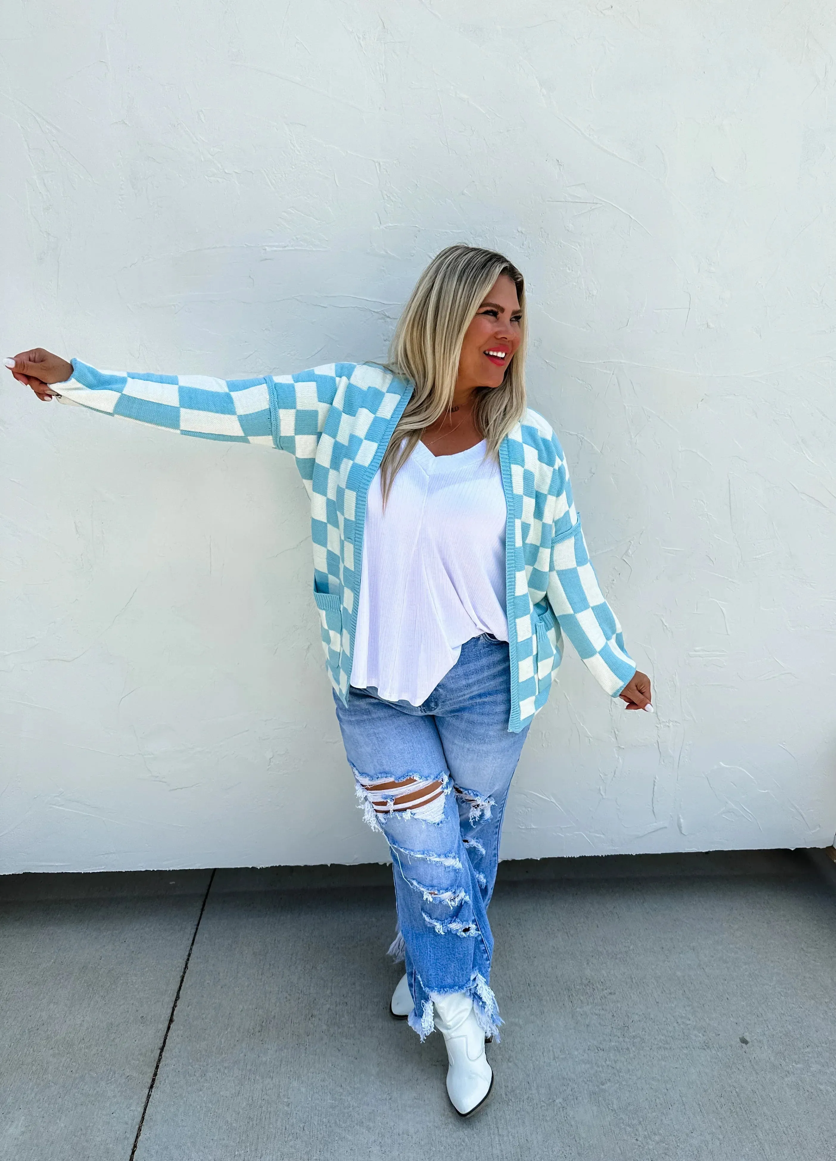Blakeley Beverly Checkered Cardigan - Blue