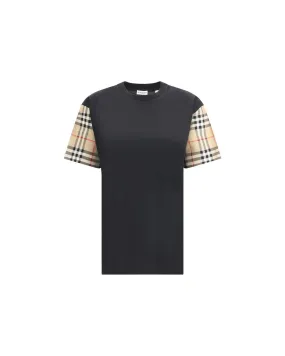 Burberry Check Archive Sleeve Cotton T-shirt with Ribbed Collar