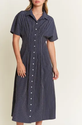 Button-Front Striped Midi Dress