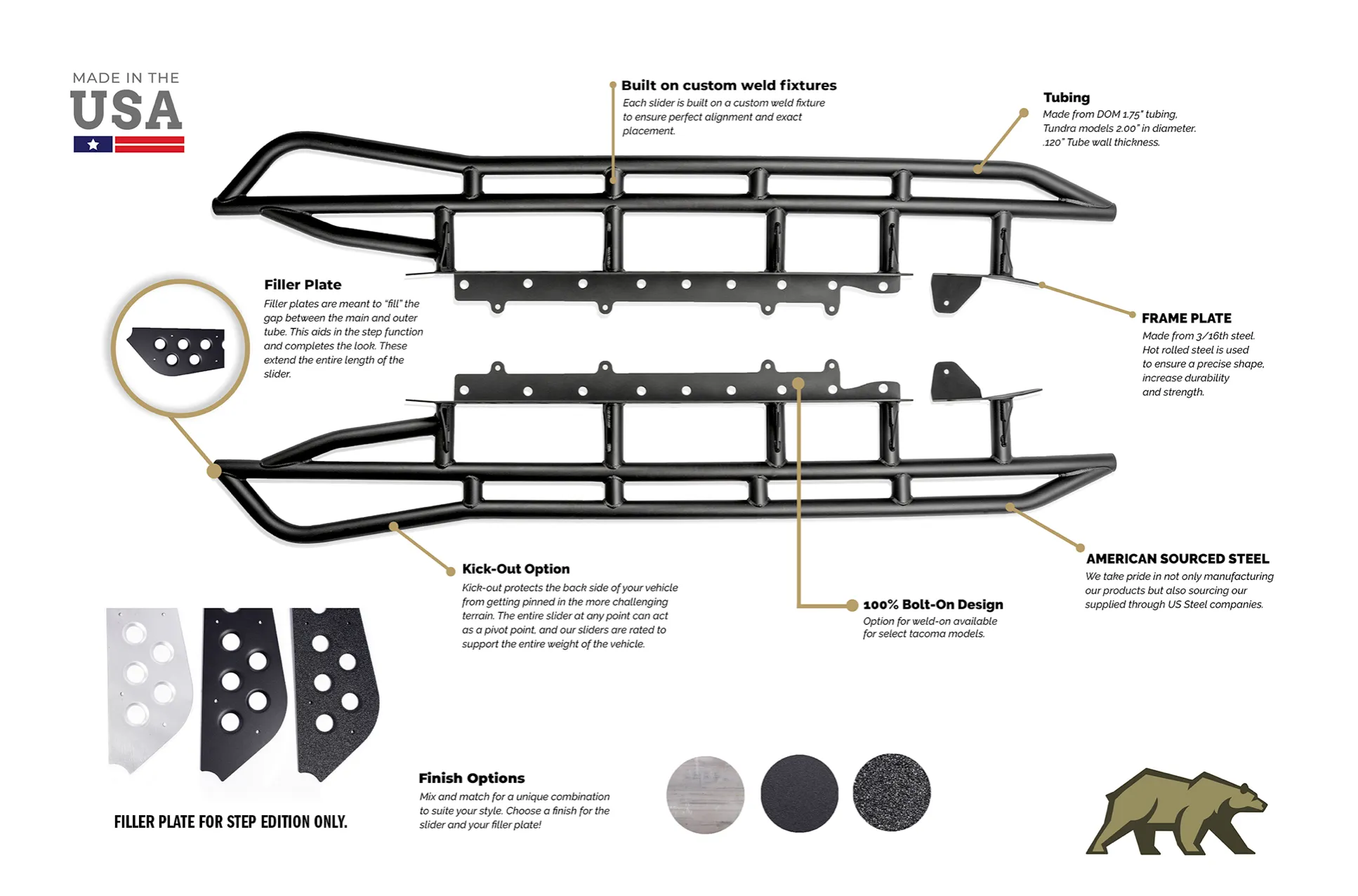 CALI RAISED LED 2005-2022 TOYOTA TACOMA STEP EDITION ROCK SLIDERS