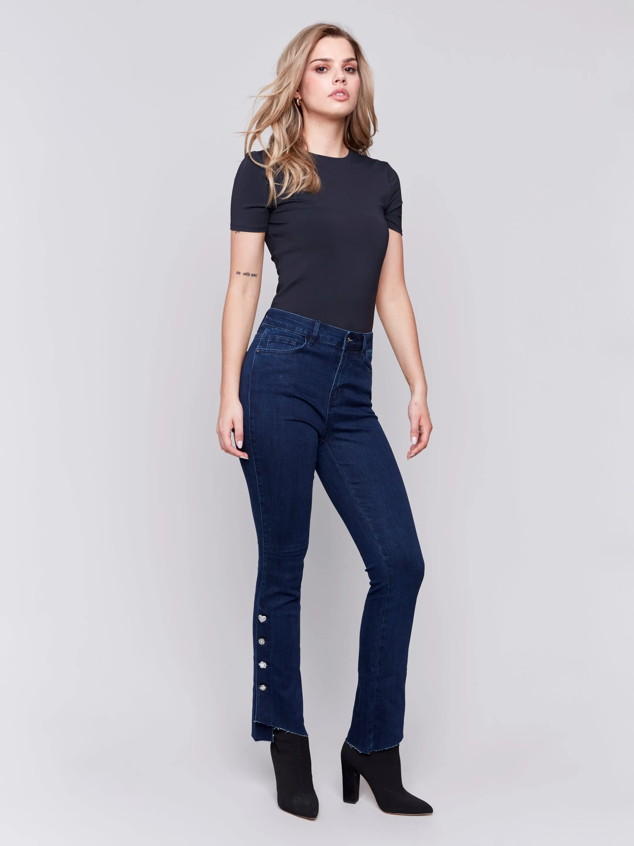 Charlie B Gem Button boot cut jeans