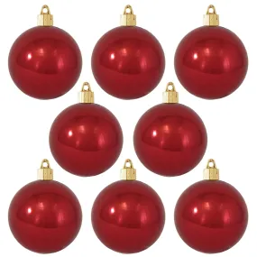 Christmas By Krebs 3 1/4" (80mm) Shiny Sonic Red [8 Pieces] Solid Commercial Grade Indoor and Outdoor Shatterproof Plastic, UV and Water Resistant Ball Ornament Decorations