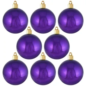 Christmas By Krebs 3 1/4" (80mm) Shiny Vivacious Purple [8 Pieces] Solid Commercial Grade Indoor and Outdoor Shatterproof Plastic, UV and Water Resistant Ball Ornament Decorations