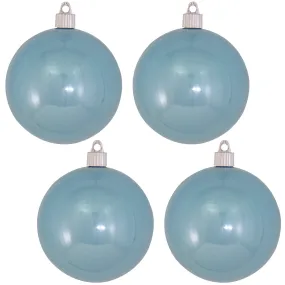 Christmas By Krebs 4" (100mm) Shiny Lagoon Blue [4 Pieces] Solid Commercial Grade Indoor and Outdoor Shatterproof Plastic, UV and Water Resistant Ball Ornament Decorations