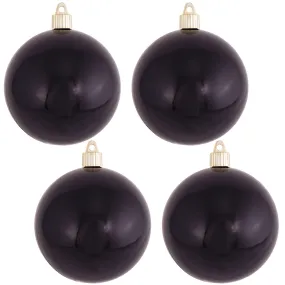 Christmas By Krebs 4" (100mm) Shiny Onyx Black [4 Pieces] Solid Commercial Grade Indoor and Outdoor Shatterproof Plastic, UV and Water Resistant Ball Ornament Decorations