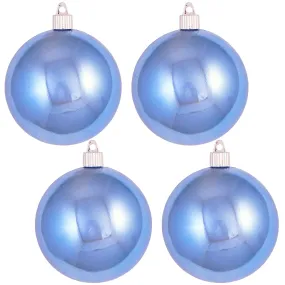 Christmas By Krebs 4" (100mm) Shiny Polar Blue [4 Pieces] Solid Commercial Grade Indoor and Outdoor Shatterproof Plastic, UV and Water Resistant Ball Ornament Decorations