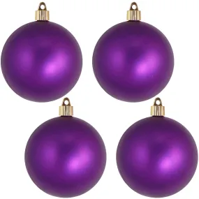 Christmas By Krebs 4" (100mm) Velvet Diva Purple [4 Pieces] Solid Commercial Grade Indoor and Outdoor Shatterproof Plastic, UV and Water Resistant Ball Ornament Decorations