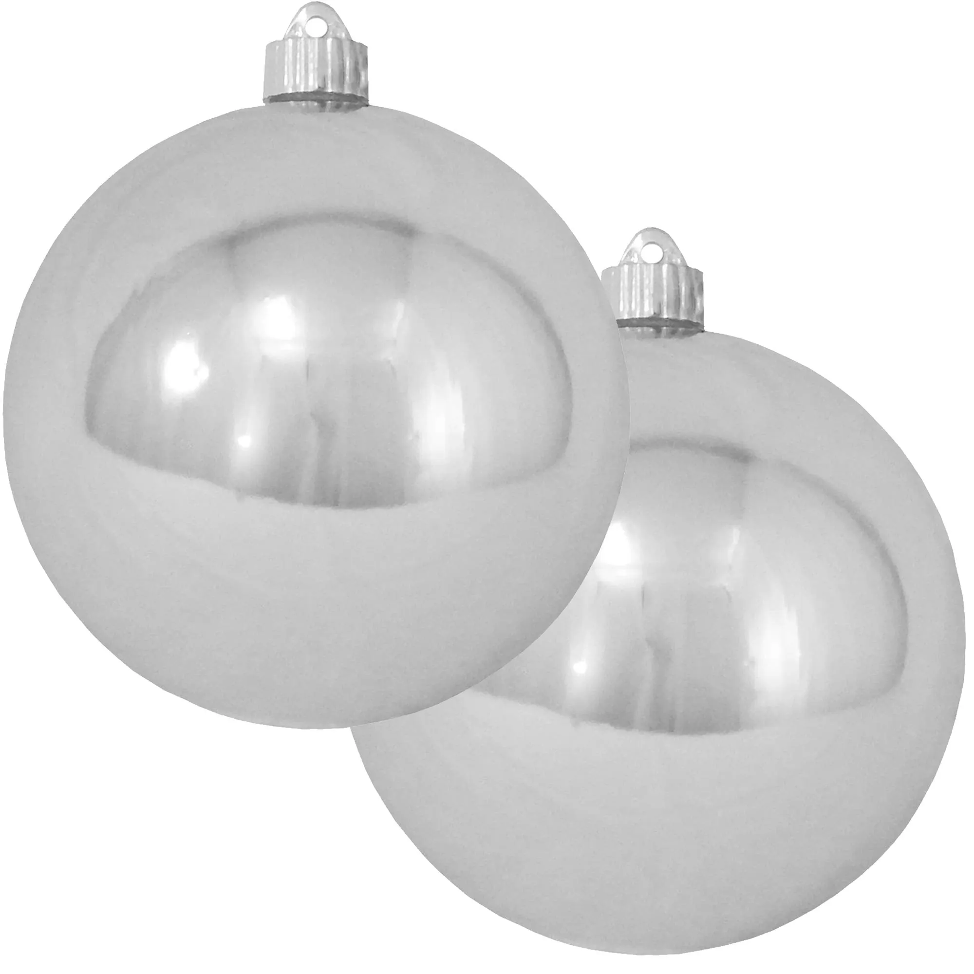 Christmas By Krebs 6" (150mm) Shiny Looking Glass Silver [2 Pieces] Solid Commercial Grade Indoor and Outdoor Shatterproof Plastic, UV and Water Resistant Ball Ornament Decorations