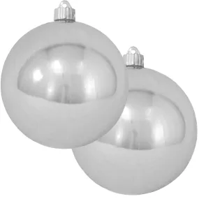Christmas By Krebs 6" (150mm) Shiny Looking Glass Silver [2 Pieces] Solid Commercial Grade Indoor and Outdoor Shatterproof Plastic, UV and Water Resistant Ball Ornament Decorations