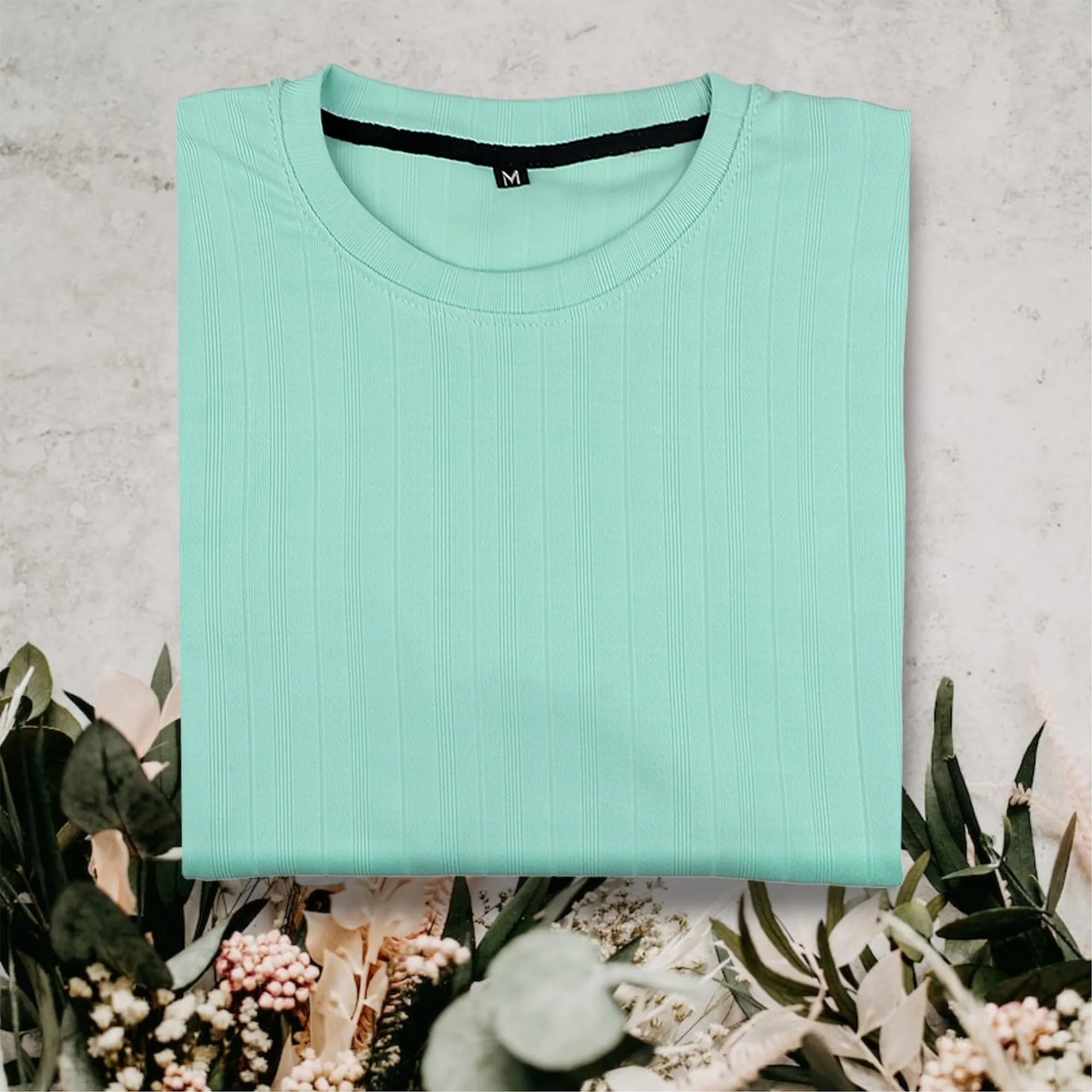 Cyan Ribbed Oversized T-Shirt