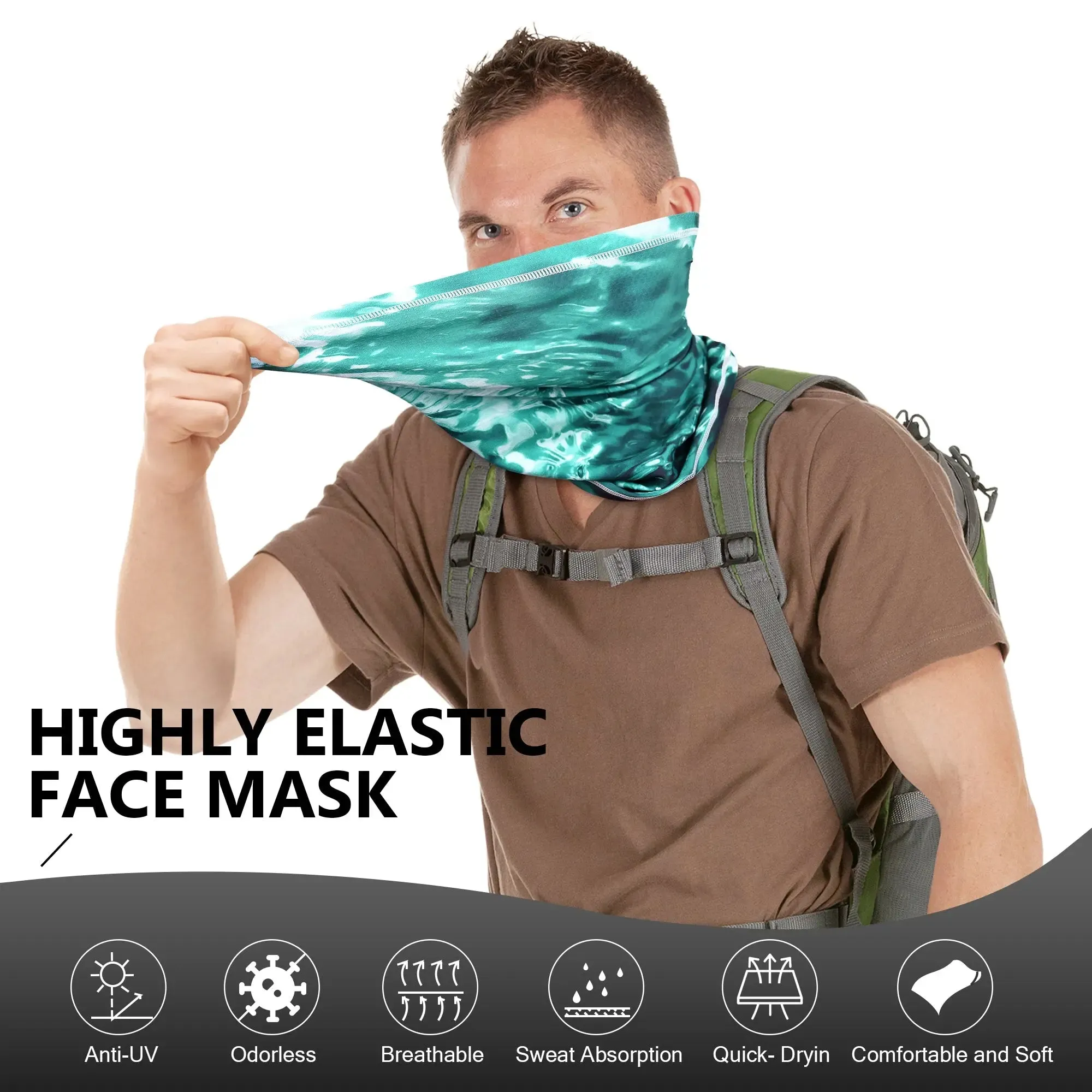 EXSki UV Neck Gaiter Mask, UPF 50 Bandana Balaclava Face Mask Breathable Cooling Sun Summer for Fishing Running 2 Packed