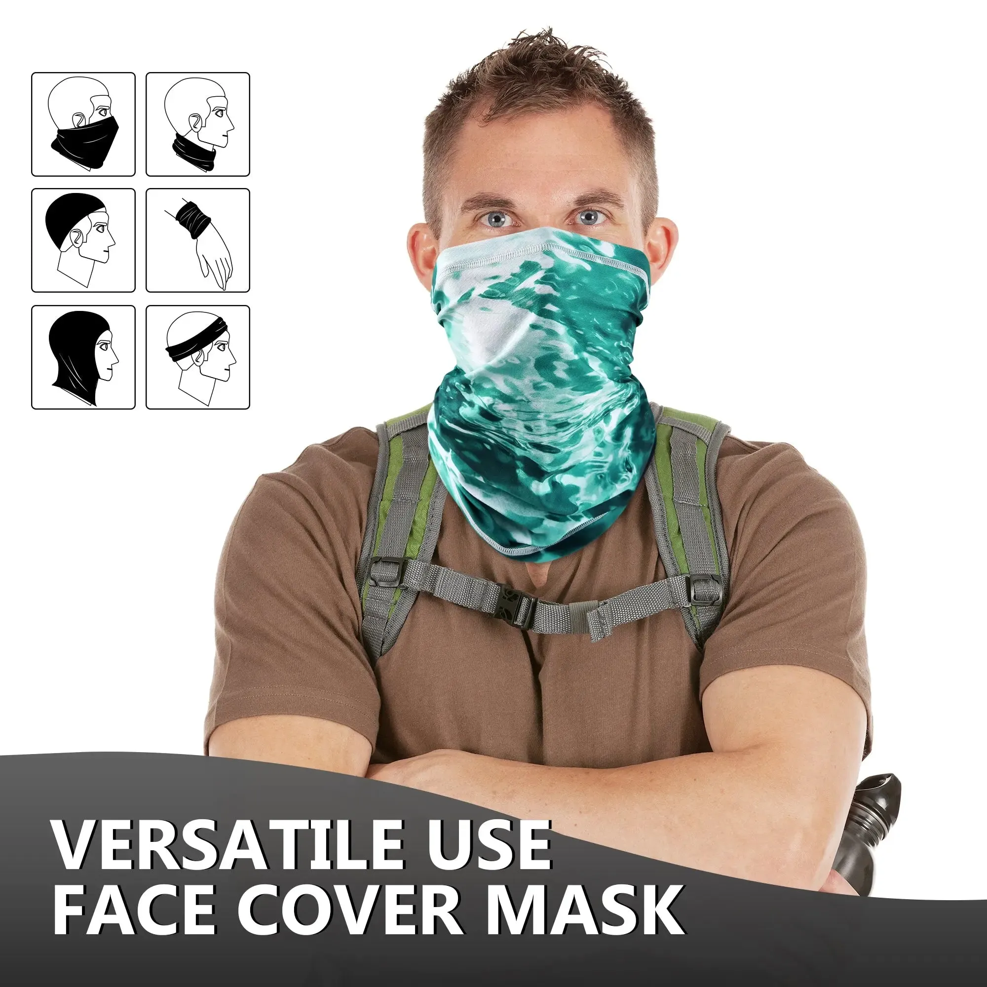 EXSki UV Neck Gaiter Mask, UPF 50 Bandana Balaclava Face Mask Breathable Cooling Sun Summer for Fishing Running 2 Packed