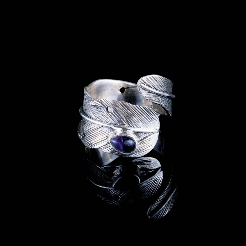 Feather Ring - Silver - Amethyst