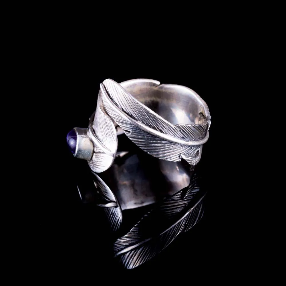 Feather Ring - Silver - Amethyst