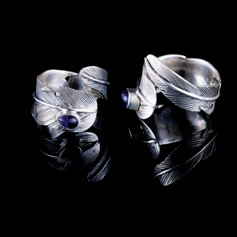 Feather Ring - Silver - Amethyst