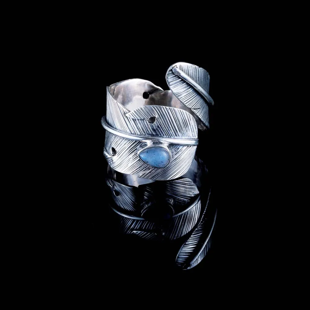 Feather Ring - Silver - Labradorite