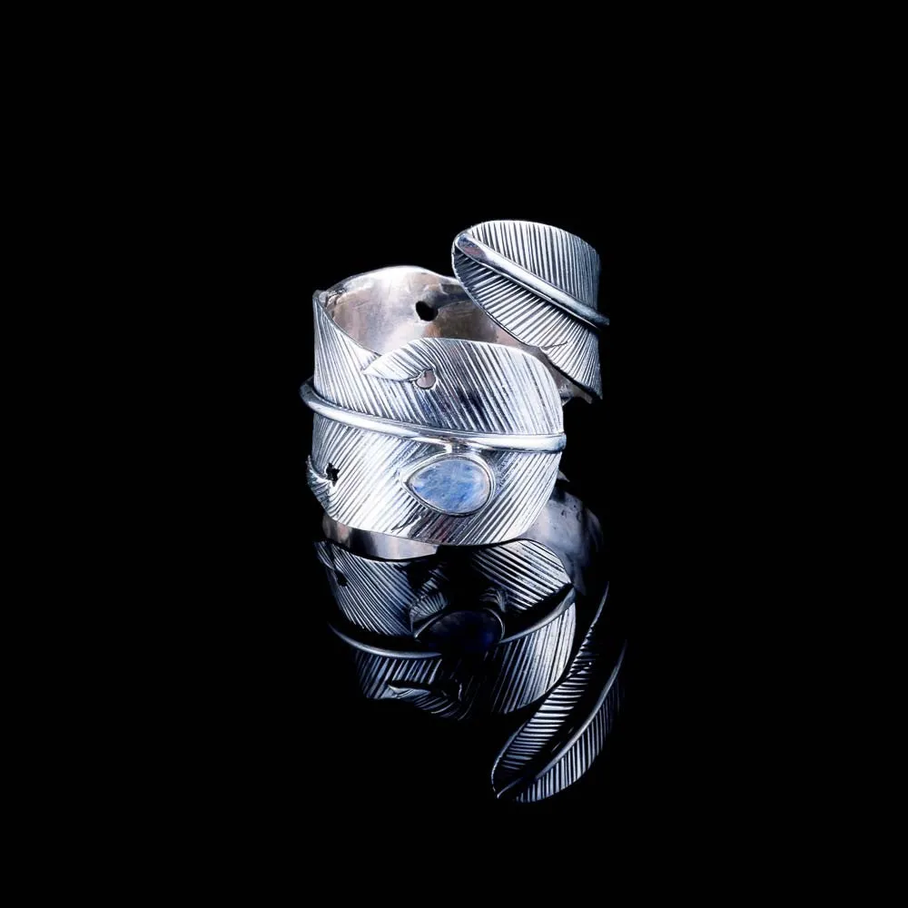 Feather Ring - Silver - Moonstone