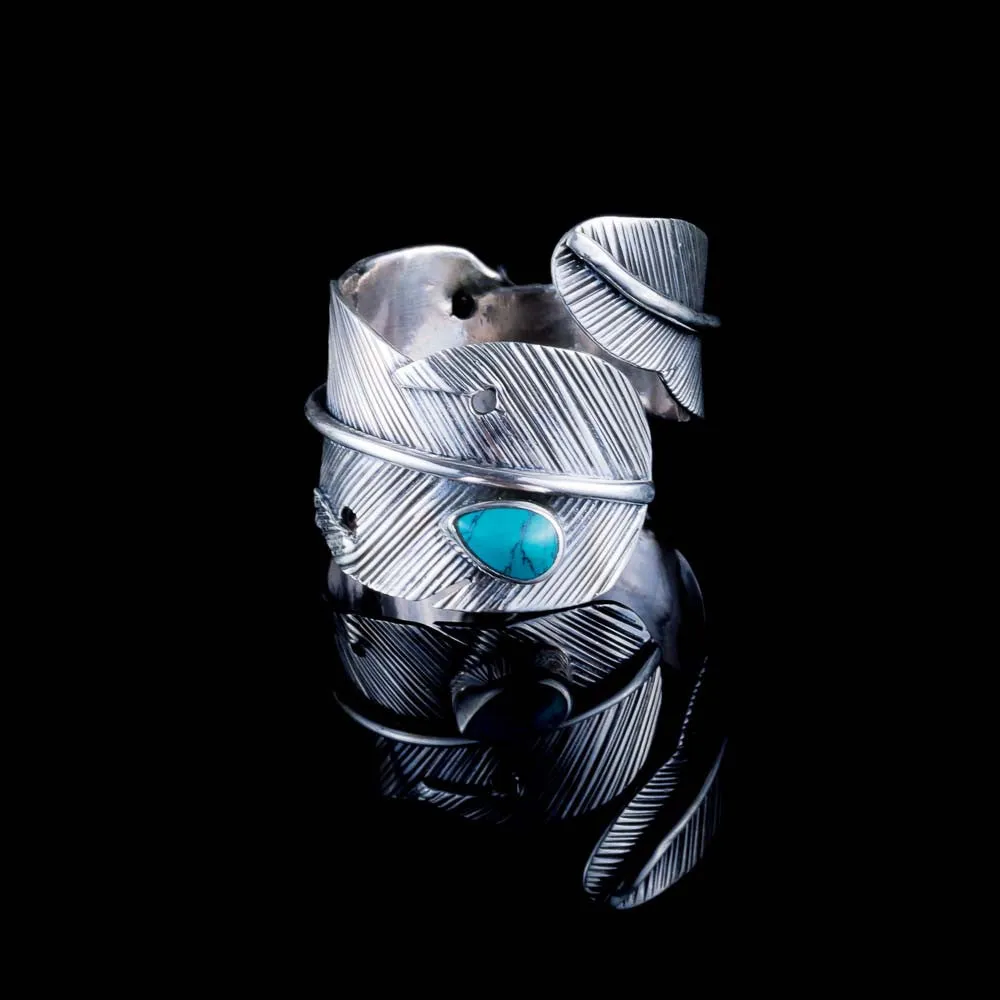 Feather Ring - Silver - Turquoise