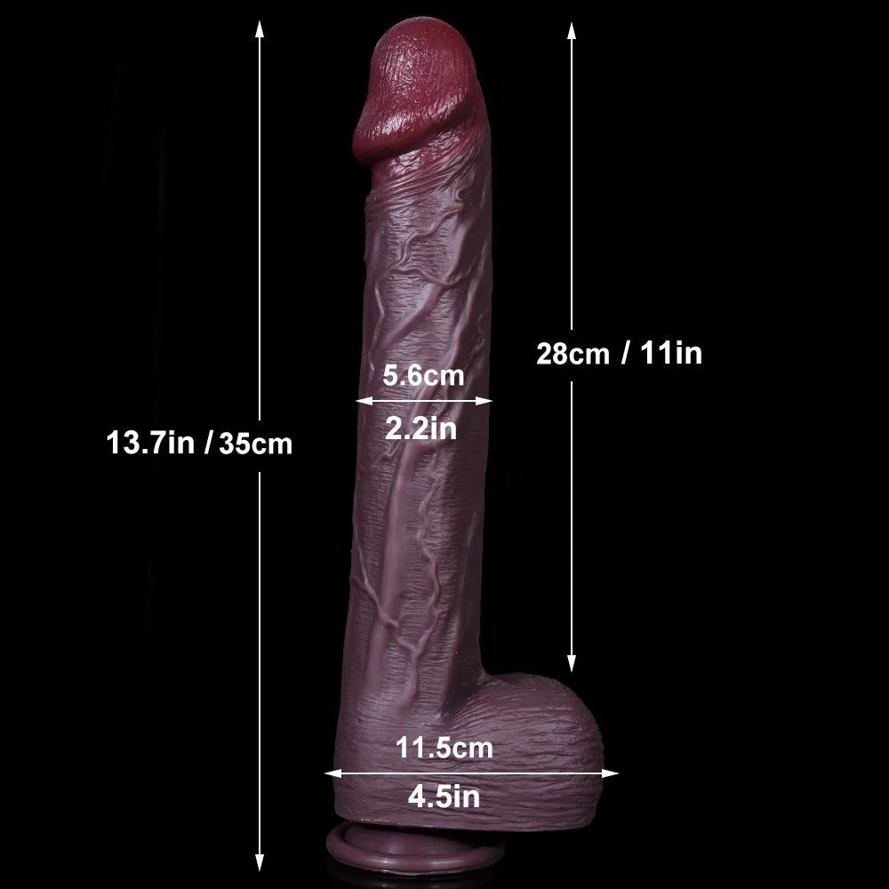 FN63 Long Whip Extra-Large Ultra Realistic Coffee Color Silicone Suction Cup Dildo with Balls 13.7 Inch