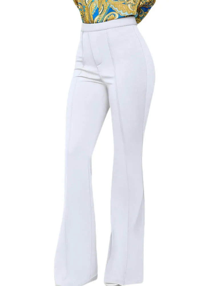 Front Zipper High Waist Bell Long Pants