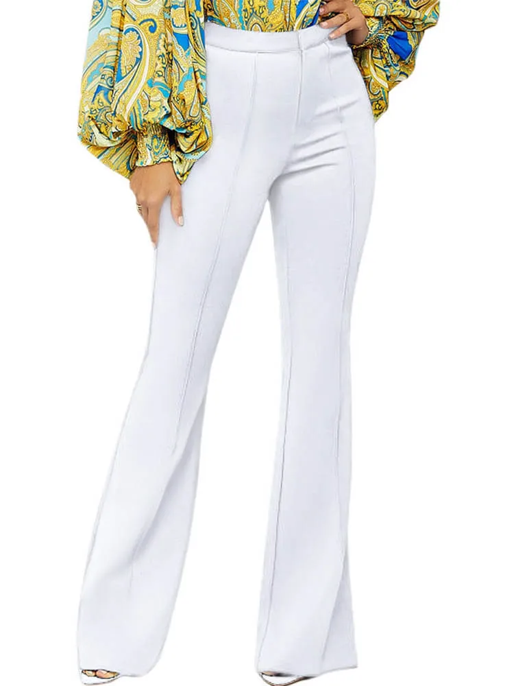 Front Zipper High Waist Bell Long Pants